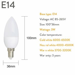 [ChuYH. ]6Pcs LED Candle Light Bulbs E12 E14 E27 B22 Chandelier Lamp Cool Warm Neutral White 220V 240V For Home Lighting 1