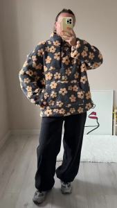 Autumn Winter Floral Print Fleece Sweatshirts Women Fashion Zip Up Lapel Loose Hoodies Warm Fur Drawstring Pullover Jackets2026