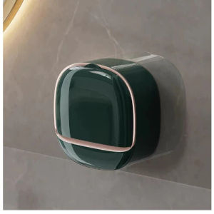 【VIDKHSY Store】Punch-Free Installation Luxury Soap Box with Lid Wall-Mounted Soap Holder & Organizer Waterproof Drain Storage Basket for Bathroom & Kitchen