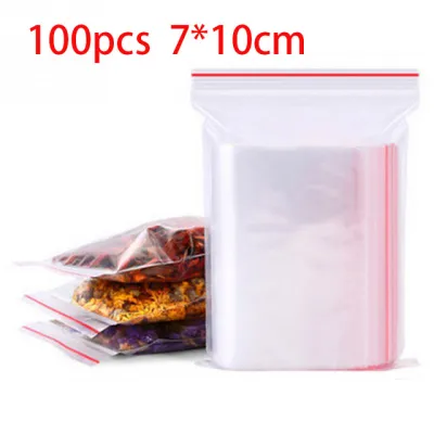 100Pcs/pack Resealable Zipper Packaging Bags Self Seal Clear Plastic Bag Vacuum Reusable Food Storage Package Fresh Bag