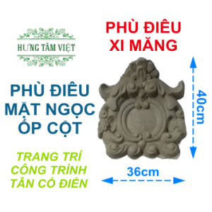 Phù điêu xi măng Mặt Ngọc CỠ VỪA PDMN36x40cm gắn ốp cột tường cột cổng trang trí công trình Biệt Thự Tân Cổ Điển