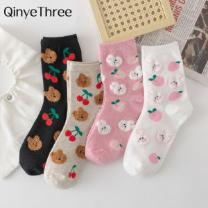 Cô gái sang trọng mới Phim hoạt hình dễ thương 3D Sợi lông vũ Thỏ Gấu đào Anh đào Bông mềm mại Tất giản dị Phong cách Preppy Dropship2026