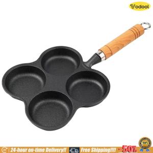 [VOS] 4-Hole Breakfast Burger Egg Pancake Maker Wooden Handle Non Stick Cookware Pancake Pan Egg Pancake Steak Cooking Pan Suitable for Gas Stove Induction Cooker