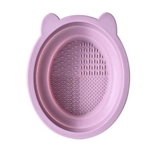 IVAOU Silicone Makeup Brush Cleaning Bowl Foldable Beauty Cosmetic Scrubber Board Simple Cosmetic Holder Makeup Brush Cleaning Mat Household