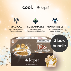 Kapsa 10 in 1 Laundry Pods 30 (Bundle of 3) - With Pristine Aromas Santal Noir Fragrance Softener