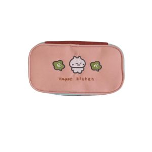TRYANY Cute Cat Cartoon Pencil Case Cosmetics Storage Large Capacity Makeup Bag Multifunctional Square Korean Pencil Bag Student
