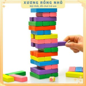 Bộ đồ chơi rút gỗ 48 thanh - kèm 4 xúc xắc gỗ (Loại To)- Xếp Hình Domino Xả Stress bằng gỗ thông tự nhiênXương Rồng Nhỏ