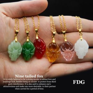 Lucky charm Crystal Nine-Tailed Fox & hypoallergenic stainless necklace (FDG)