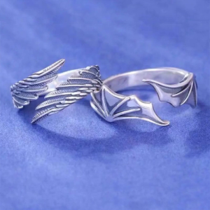 2x Classic Simple Angel Wing Couple Rings Set Ins Retro for Creative Opening Adjustable Ring For Teen Girls
