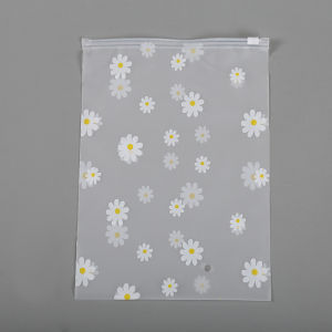 Clothing Zipper Bag with Daisy Pattern Clothing Dustproof Storage Sealed Bag Frosted Self-sealing Plastic Packaging Bag