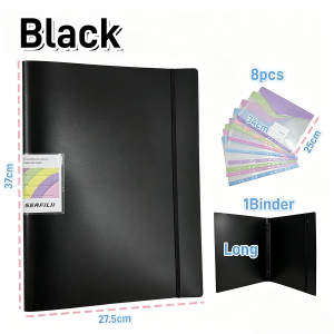 Long 5 Ring Binder Strap Loose‑Leaf Binder With 8Pcs Long Binder Pockets School Office Supplie