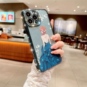 AUOVIEE Luxury Goddess Glitter Rhinestone Phone Case For iPhone 14 13 Pro Max 11 12 15 Pro Max X Xs Max Xr Plating Soft Cover