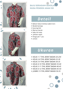 Baju Batik SD Merah Lengan Pendek Motif Nusa Bangsa Cewe Cowo kelas 1-6