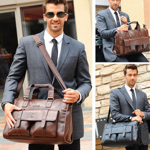 Men Leather Black Briefcase Business Handbag Messenger Bags Male Vintage Shoulder Bag Mens Large Laptop Travel Bags Hot