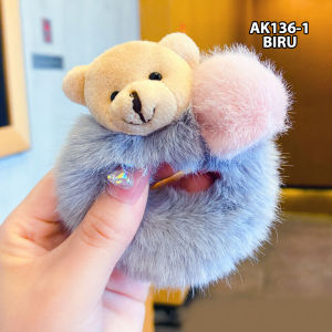 Ikat Rambut Korea Anak Perempuan Motif Beruang Bulu Halus Aksesoris Rambut Wanita Lucu Elastis Import AK136 ZIORRA
