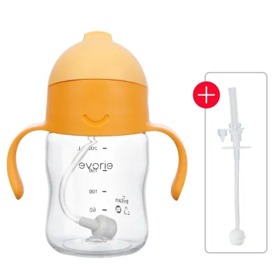 Evorie Award Winning Tritan Weighted Straw Sippy Cup with Handles for Baby and Toddlers 6 Months up 200mL Leakproof Soft Silicone Straw First Infant Water Bottle (Apricot) | Richell Bbox Pigeon Avent Hegen Skip Hop Snapkis Babycare Munchkin Nuby