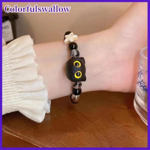 Colorfulswallow Dễ Thương Mèo Đen Đính Cườm Vòng Đeo Tay Cho Phụ Nữ Người Đàn Ông Màu Đen Trắng Hạt Phim Hoạt Hình Động Vật Vài Vòng Đeo Tay Đồ Trang Sức Hợp Thời Trang Những Người Yêu Thích Quà Tặng