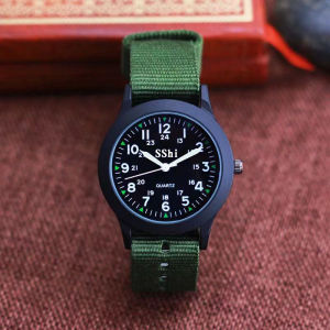 SEA JJT Đồng hồ quartz đơn giản dành cho nam và bé trai dây vải canvas thể thao mặt số rõ ràng với hiển thị thời gian quân sự