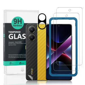 Ibywind miếng bảo vệ màn hình cho Xiaomi Redmi Note 14 5g với 2 cái kính cường lực 1 cái bảo vệ ống kính máy ảnh 1 cái phim sợi cacbon lưng [Máy đọc vân tay dễ cài đặt]