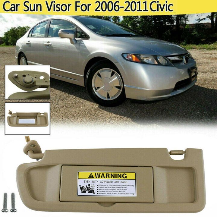 Driver Side Sun Visor Replacement Left For 2006-2011 Honda Civic - Gray No Light Version Left Driver Side Sun Visor For 2006-2011 Civic