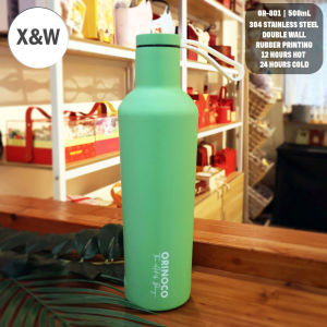 X&W Botol Termos Stainless OR-801 Tumbler Rubber Doff Green Tahan Panas & Dingin 500ML