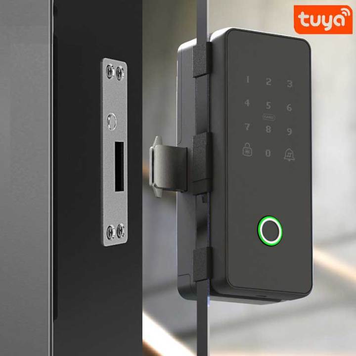 Tuya Wifi App Smart Glass Door Lock Biometric Fingerprint Passcode Lock Aluminum Electric Bottom 9335