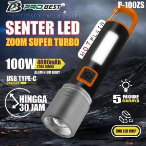 ProBest Senter LED Zoom Supor Turbo 100W 4800mAh Aluminium Body 30 Jam P100ZS - ZS