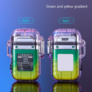 Portable double arc lighter windproof and waterproof rechargeable lighter transparent shell lighter with lighting
