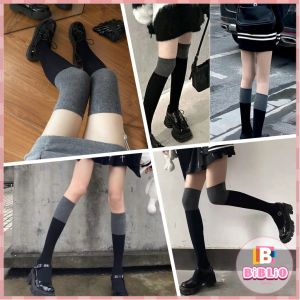 BIBLIO Knee High Socks Ladies Long Tube School Socks Black/Gray Color Girls JK Costumes