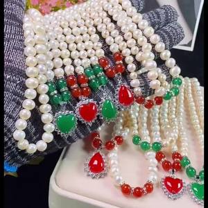 Zhuji Genuine Natural Freshwater Pearl Necklace Womens Three-Piece Set Clavicle Chain Pendant Real Pearl Strand Necklace Hot