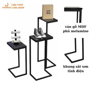 VNS-009 Bục khung sắt mặt gỗ trưng bày shop cửa hàng thời trang mỹ phẩm giày dép túi xách..