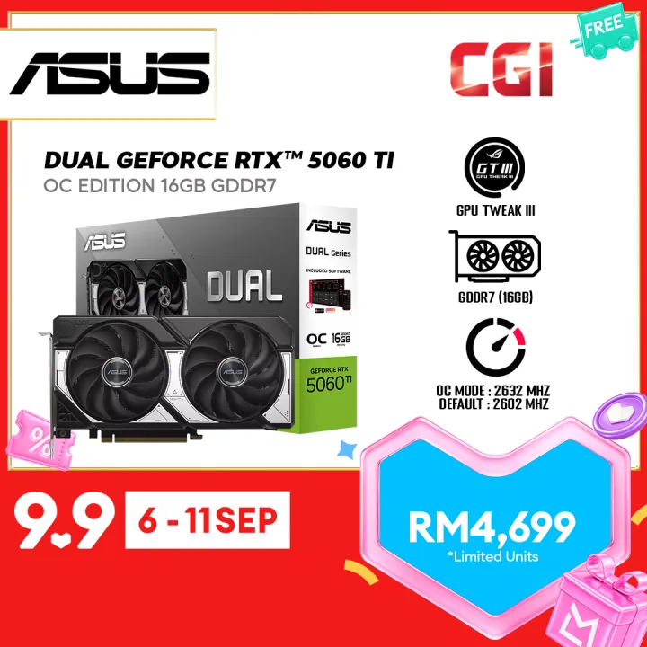 ASUS Dual GeForce RTX™ 5060 Ti 16GB GDDR7 OC Overclock Edition - DUAL-RTX5060TI-O16G