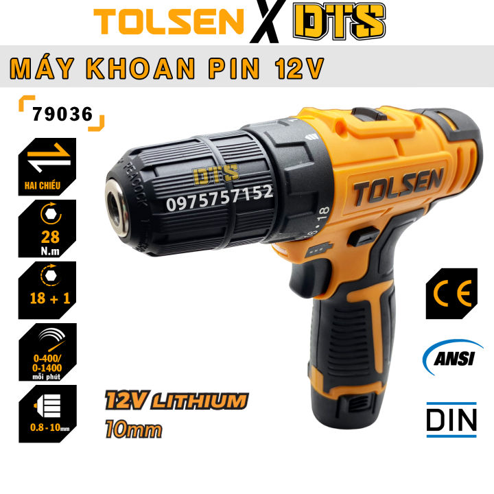 Máy khoan bắt vít không dây 12V chạy pin TOLSEN chính hãng 79036 - Nhỏ ...