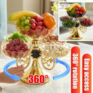 Fruit Plate Household Rotatable Multi-layer Living Room Fruit Plate Snacks Dried Fruit Candies Light High-end Crystal Tray