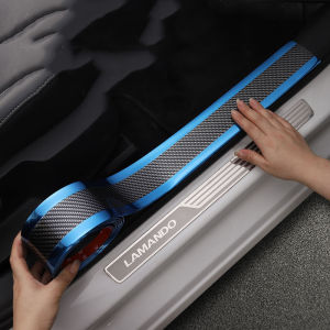 Mobil Strip Sill Guard Karet Mobil Stiker Perlindungan Ambang Karet Serat Karbon 3D Mobil Aksesoris Eksterior