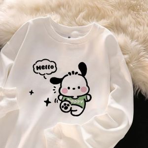 เสื้อสเวตเชิ้ตแฟชั่นของผู้หญิงพิมพ์ลายการ์ตูนน่ารักเสื้อฮู้ดคู่เสื้อยืดคอกลมแขนยาวลำลองย้อนยุค