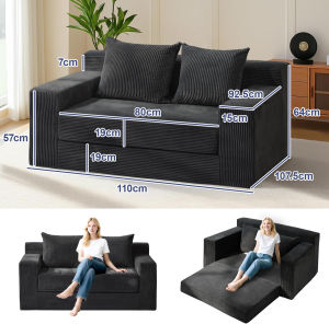【10 Years Warranty】DreaME 2 in 1 Convertible Cloud Loveseat Sofa Boneless Loveseat Small Couch Bed Fold Out Comfy Floor Futon Sofa with Pillows for Living Room Bedroom