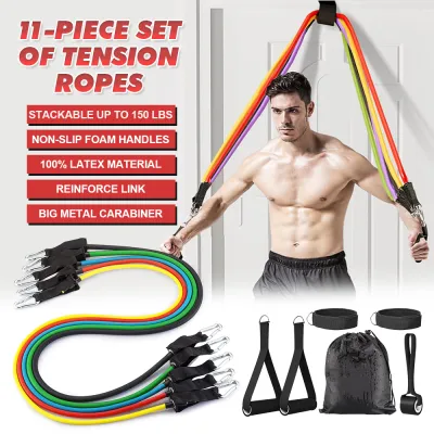 11-piece Tension Band 100 Pounds Resistance Rope Body Workout Yoga Fitness Exercise Muscle Training Elastic Band