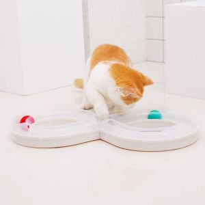 LUXURYLYN Durable 3-Tier Cat Turntable Toy PP Plastic Non-slip Base Pet Orbital Ball Toys Detachable Design Instinct Engagement Triple-layer Tracks Kittens