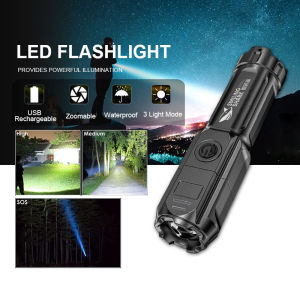 Mini Led Flashlight Poweful Bright Focusing T6 penlight Waterproof Torch Light USB Rechargeable Torchlight Zoomable Focus Light Outdoor Portable Home Built-in Battery