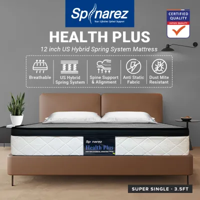 SpinaRez Health Plus Tilam Mattress 12 inch US Hybrid Spring System with HeiQ Viroblock Technology (King/Queen/Super Single/Single)