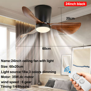 NEW 24inch ceiling fan with light modern wood ceiling fan with led light tricolor dimming 6 speed wind ceiling fan with lights and remote control fan light ceiling fans for living room bedroom dinning garage balcony
