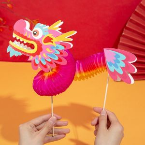2025 New Year Lantern DIY Lantern Kids Hand-held Dance Dragon Festival Paper Dragon Toys Gift Mid-Autumn Lantern