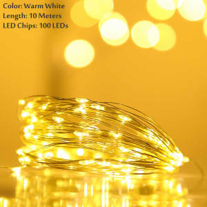 Led Fairy Lights Outdoor String Lighting Waterproof 10 Meters Length 100 LEDs for Party Wedding Christmas Bedroom Decoration Silver Wire Led Lights