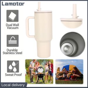 [Vktech] Stainless Steel 40oz Insulated Mug with Handle and Straw for Hot Coffee and Tea