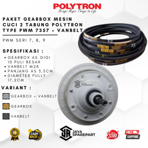 PAKET Gearbox Mesin Cuci 2 Tabung Polytron Type PWM 7357 + Vanbelt | Gearbox Mesin Cuci Polytron 2 Tabung as gigi 10