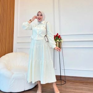Terbaru Belaria Set Rok Baju Setelan Wanita Kekinian 2025 Bahan Crinkle Kancing Depan Aktif