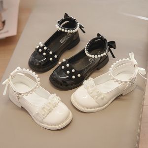 Girls Dress Mary Janes Beautiful Party Spring Autumn Kids Princess Shoes Low Heel Versatile Black Fashion Children Leather Shoes