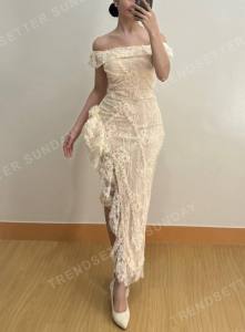 Chic Off Shoulder Lace Dress - Outfit for Parties Formal Events OOTD Debut Prenup Shoots
