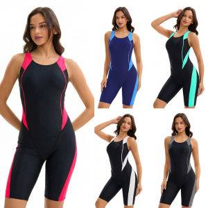 Boyleg One Piece Swimsuits for Women Athletic Bathing Suits Color Block Modest Swimwear Beach Sport Wear